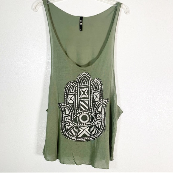 Bear Dance Tops - Bear Dance Green Hamsa hand Muscle Tank Medium